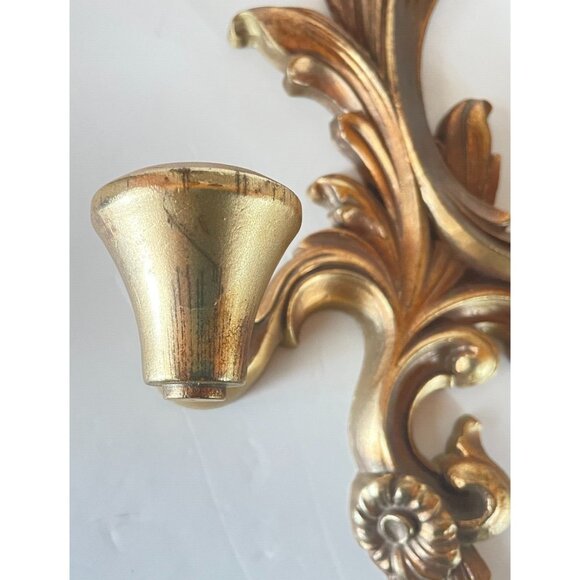 Vintage Mid Century Durwood Gold Wall Sconce Double Arm Candle Holder 15.5” - Picture 4 of 7